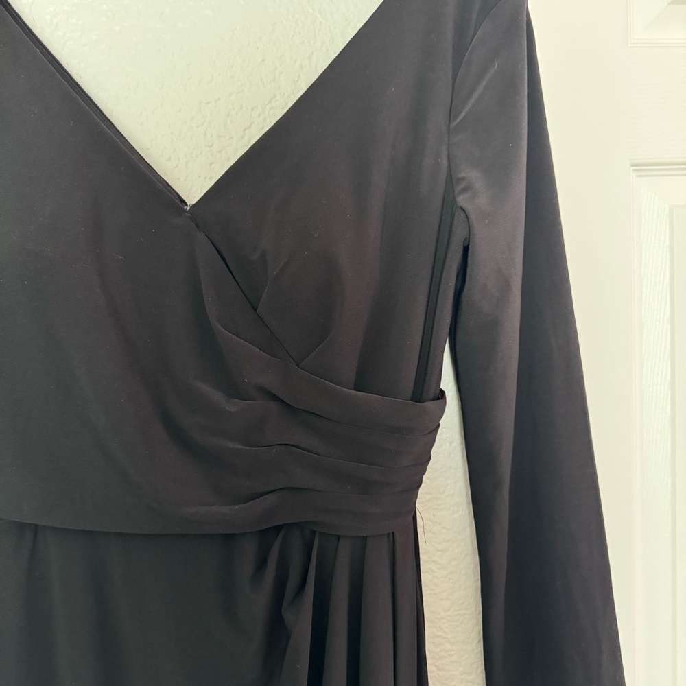 La Femme • Formal Gown Dress • Black • Ruched • Long Sleeve • Size 12 • Slit - Picture 4 of 8